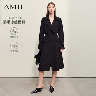 AMII2024春黑科技抗紫外线凉感风衣女双排扣修身收腰外套12441052 黑色 155/80A/S