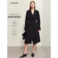 AMII2024春黑科技抗紫外线凉感风衣女双排扣修身收腰外套12441052 黑色 165/88A/L