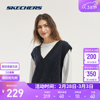 SKECHERS 斯凯奇 冬季女士毛织背心羊毛混纺慵懒风保暖针织背心 L323W058 藏青色/002Z XL