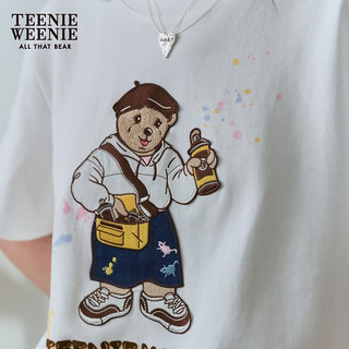 Teenie Weenie小熊2024年白色短袖T恤ins风宽松时髦上衣早春女 象牙白 165/M