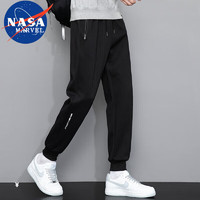 NASA MARVEL官方联名休闲男裤夏秋新款运动休闲舒适亲肤潮流学生不起球宽松 黑色束口 XL（125斤-140斤）
