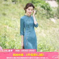 烟花燙修身显瘦新中式连衣裙女2024春中国风复古旗袍裙子ZG 微曼 绿色 S