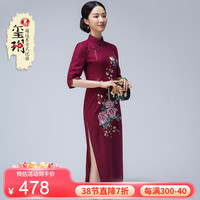 秋冬季毛呢旗袍女 2022年秋季中国风绣花女装常规款加厚中老年连衣裙 M