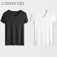 Clarkarida男士短袖T恤男莫代尔冰丝感无痕打底衫薄款修身纯色运动上衣 黑色+白色 XL(130-150斤)