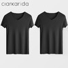 Clarkarida男士短袖T恤男莫代尔无痕V领打底衫修身纯色汗衫运动白色上衣 黑色+黑色 2XL(150-170斤)