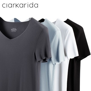 ClarKarida男士短袖T恤男V领夏季薄款莫代尔冰丝感无痕运动打底衣内衣舒适家居服上衣 白色 L(110-130斤)