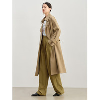 玖姿·安娜蔻帅气工装风双排扣腰带长款外套风衣女2024春季 卡其 3XL