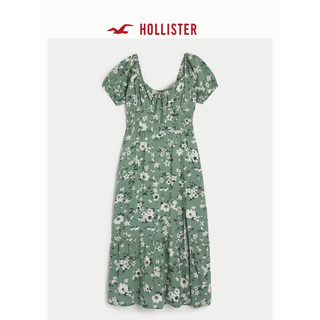 HOLLISTER24春夏柔软甜美修身泡泡袖中长款连衣裙女 356588-1 绿色碎花 L (165/100A)