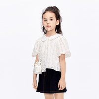little MO&Co.little moco童装24春装女童泡泡袖娃娃领短袖上衣KBD1TOP007 黄白格色 120/60