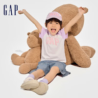 Gap男女幼童2024春季新纯棉小熊logo撞色短袖T恤儿童装上衣890235 白紫撞色 110cm(4-5岁) 亚洲尺码