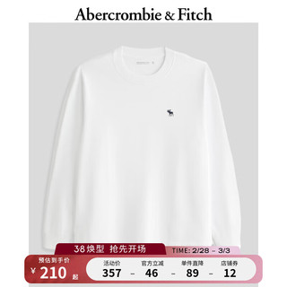 Abercrombie & Fitch 男装 24春新款小麋鹿美式纯色圆领重磅长袖T恤上衣 355502-1 白色