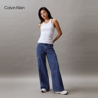 Calvin Klein【明星同款】Jeans24春夏男女刺绣微弹内搭针织背心40WJ216 YAA-月光白 L