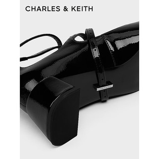 CHARLES&KEITH24春季CK1-60580286时尚交叉细带尖头玛丽珍鞋 Black Patent黑色 39
