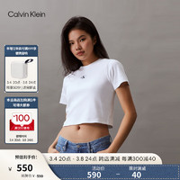 Calvin Klein Jeans24春夏女士简约布标螺纹微弹休闲短款短袖T恤J221595 YAF-月光白 S