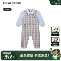 Teenie Weenie Kids小熊童装24春季男宝宝格纹马甲式连体服 灰色 73cm
