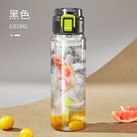 cille 希乐 水杯大容量男女学生上学专用夏季运动水壶tritan塑料杯子 黑色 680ml