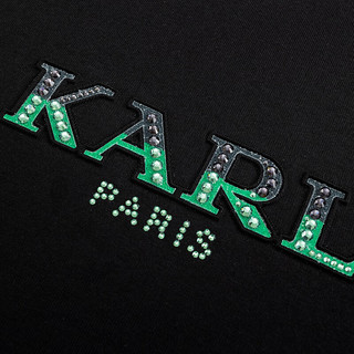 Karl Lagerfeld卡尔拉格斐轻奢老佛爷男装 2024春夏款KL钉珠休闲 短袖T恤 黑色 52