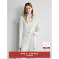 欧时力桑蚕丝混纺开衫肌理感针织外套女2024早春圆领气 白色 L