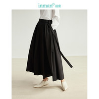 茵曼（INMAN）围裹式半身裙2024春女装腰头绣花大伞摆裙子 午夜黑 S