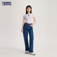 TOMMY JEANS 24新款春季女经典刺绣螺纹修身打底针织短袖上衣DW0DW17881