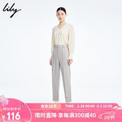 LILY 春新款女装通勤款百搭时尚气质修身西装裤女 501灰色 L