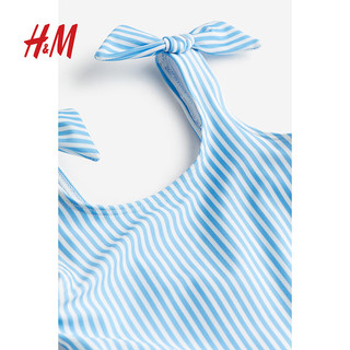 H&M2024春季童装女童泳装无袖可爱印花条纹连体泳衣1044743 浅蓝色/条纹 130/64