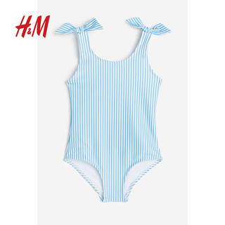 H&M2024春季童装女童泳装无袖可爱印花条纹连体泳衣1044743 浅蓝色/条纹 130/64