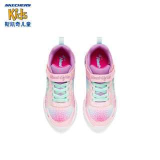 Skechers斯凯奇童鞋女童运动鞋闪灯鞋开关魔术贴儿童休闲公主鞋302315L 粉红色/多彩色/PKMT 35