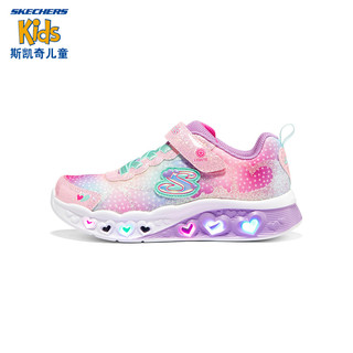 Skechers斯凯奇童鞋女童运动鞋闪灯鞋开关魔术贴儿童休闲公主鞋302315L 粉红色/多彩色/PKMT 34