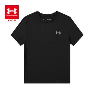 安德玛（Under Armour）儿童短袖t恤男童夏装t恤短袖男大童透气速干运动圆领上衣童装男 黑色 160cmYXL