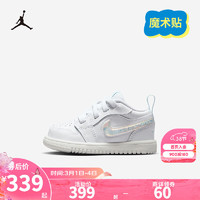 NIKE JORDAN 耐克AJ 1女童休闲板鞋魔术贴闪粉婴童学步鞋儿童运动鞋 白/冰蓝/山峰白/紫蓝 22码