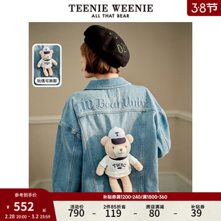 Teenie Weenie小熊春装学院风可爱日常时髦休闲牛仔外套女 中蓝色 160/S