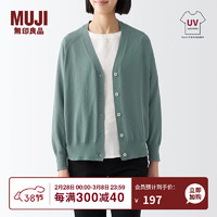 无印良品（MUJI）女式 防紫外线性能 强捻V领宽版开衫 防晒外套防晒衣防晒服 绿色 XL