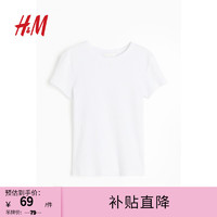 移动端、京东百亿补贴：H&M 女装T恤2024春季1222097 白色 170/104A L