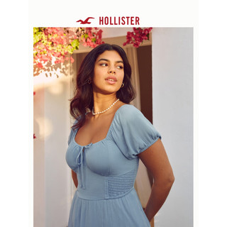 HOLLISTER 24春夏柔软甜美修身泡泡袖中长款连衣裙女 356588-1 蓝色 M (165/92A)