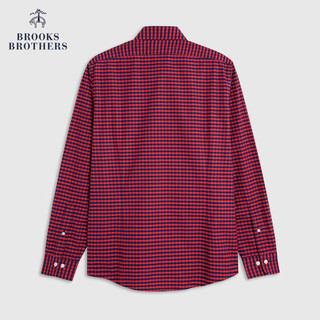 布克兄弟（BrooksBrothers）男士扣结领格纹免烫修身长袖休闲衬衫 6002-红色格纹 L