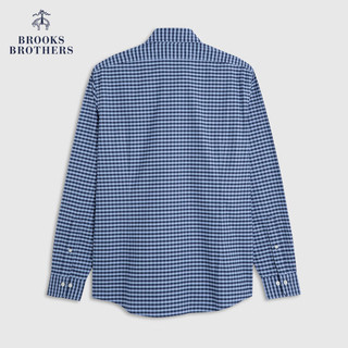 布克兄弟（BrooksBrothers）男士扣结领格纹免烫修身长袖休闲衬衫 4000-蓝色格纹 XL