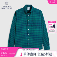 布克兄弟（BrooksBrothers）男士扣结领格纹免烫修身长袖休闲衬衫 3003-绿色格纹 L