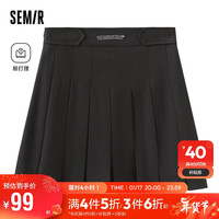 森马（Semir）半身裙女易打理A字百褶裙百搭春季小个子字母短裙潮101123120003 黑色90001