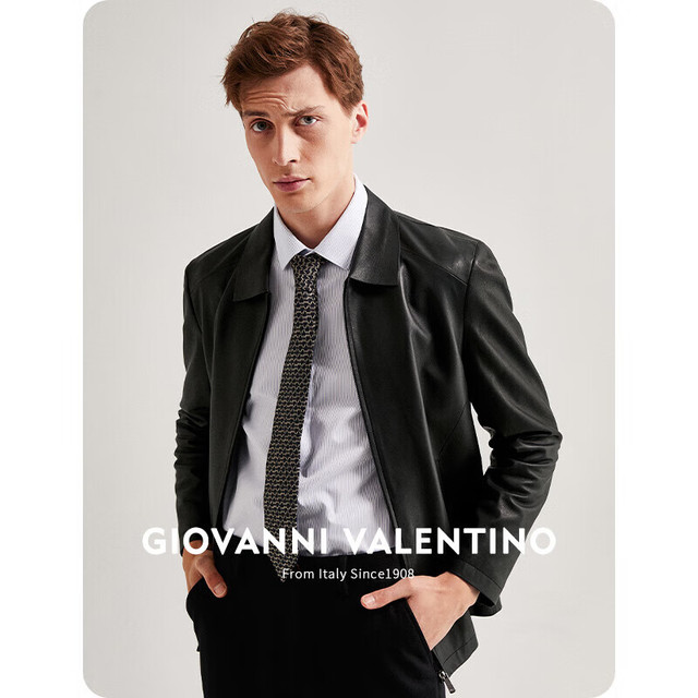 GIOVANNI VALENTINO 卓凡尼·华伦天奴 纯色头层绵羊皮翻领夹克 M21230550