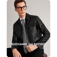 卓凡尼·华伦天奴高端绵羊皮真皮皮衣男士皮夹克外套秋冬季轻奢商务休闲机车赛车服 黑色 S