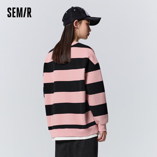 森马（Semir）卫衣女中长款假两件拼接套头衫冬潮流宽松字母条纹衫104722116031 L