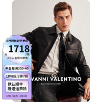 卓凡尼·华伦天奴高档绵羊皮真皮皮衣外套男士翻领夹克春秋季高级感痞帅上衣 黑色 XL