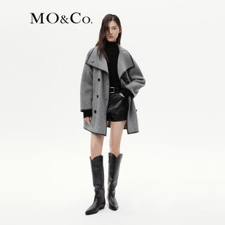 MO&Co.2023冬绵羊毛羊驼毛顺向斜裹式毛呢大衣外套MBC4OVC016 中花灰色 L/170