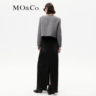MO&Co.2023冬绵羊毛羊驼毛双排扣短款垫肩毛呢外套MBC4COT030 中花灰色 XS/155