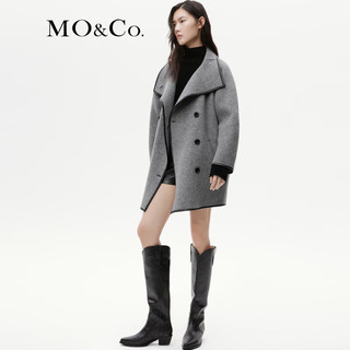 MO&Co.2023冬绵羊毛羊驼毛顺向斜裹式毛呢大衣外套MBC4OVC016 中花灰色 S/160