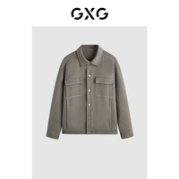 GXG男装 明线设计简约基础含羊毛短大衣毛呢外套男士23年冬季 橄榄绿（双面呢） 180/XL