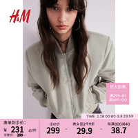 H&M女装外套2024春季复古潮流夹薄棉带垫肩飞行员夹克1215949 浅卡其绿 1