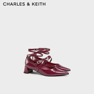 CHARLES&KEITH24春季CK1-60580286时尚交叉细带尖头玛丽珍鞋 Burgundy葡萄酒红色 40