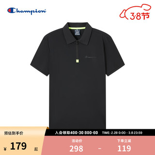 Champion 冠军2023春夏新款胶印草写 logo短袖POLO衫T恤男 黑色 L